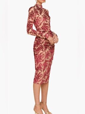 NWT-AVEC LES FILLES-Floral Velvet Burnout Ruched Body-con Midi Cocktail Dress-10